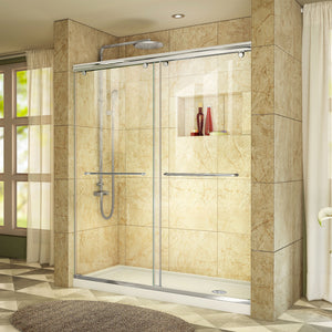 DreamLine DL-6940R-01CL Charisma 30"D x 60"W x 78 3/4"H Frameless Bypass Shower Door in Chrome with Right Drain White Base
