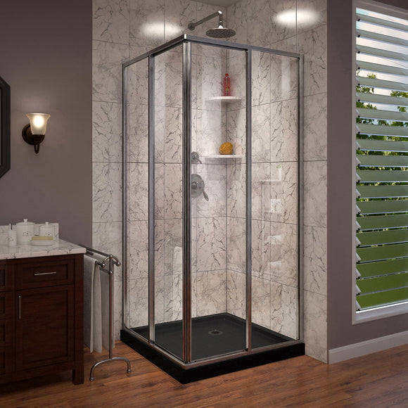 DreamLine DL-6710-88-04 Cornerview 36 in. D x 36 in. W x 74 3/4 in. H Framed Sliding Shower Enclosure in Brushed Nickel with Black Acrylic Base