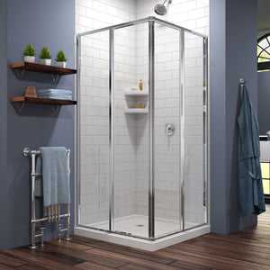 DreamLine DL-6710-01 Cornerview 36"D x 36"W x 74 3/4"H Framed Sliding Shower Enclosure in Chrome with White Acrylic Base Kit - Bath4All