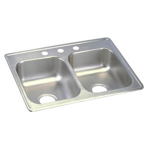 Elkay D225194 Dayton Stainless Steel 25" x 19" x 6-5/16", Double Bowl Top Mount Kitchen Sink