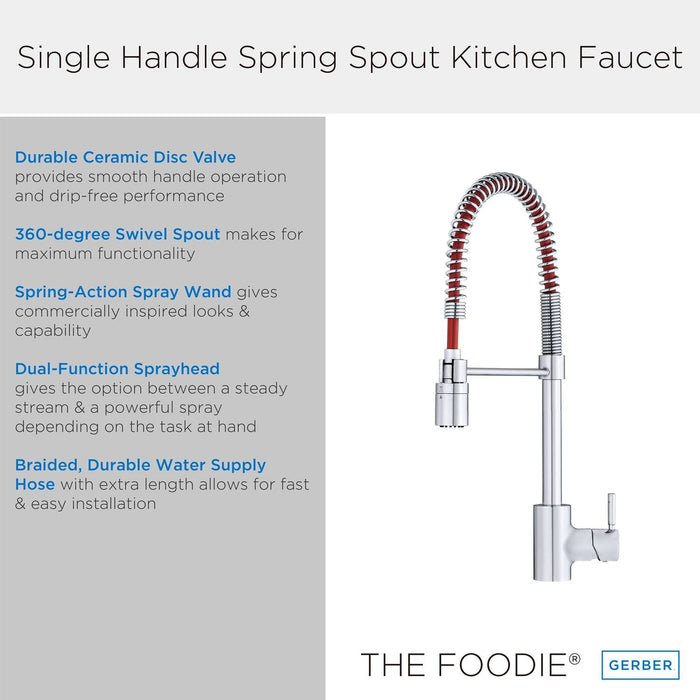 Gerber Danze DH451188 The Foodie Single Handle Pre-Rinse Pull-Down Kitchen Faucet 1.75gpm in Chrome