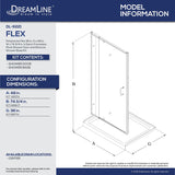 DreamLine DL-6221C-88-01 Flex 36"D x 48"W x 74 3/4"H Semi-Frameless Pivot Shower Door in Chrome with Center Drain Black Base Kit