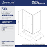 DreamLine DL-6719L-04CL Flex 36"D x 48"W x 74 3/4"H Semi-Frameless Shower Enclosure in Brushed Nickel with Left Drain White Base Kit