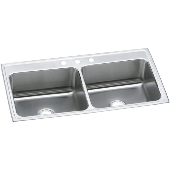 Elkay DLR4322120 Lustertone Stainless Steel Equal Double Bowl Top Mount Sink