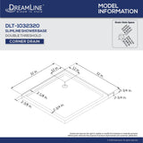 DreamLine DLT-1032320-22 SlimLine 32"D x 32"W x 2 3/4"H Corner Drain Double Threshold Shower Base in Biscuit