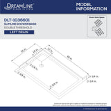 DreamLine DLT-1036601-22 SlimLine 36"D x 60"W x 2 3/4"H Left Drain Double Threshold Shower Base in Biscuit