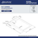 DreamLine DLT-1130601-22 SlimLine 30"D x 60"W x 2 3/4"H Left Drain Single Threshold Shower Base in Biscuit