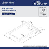 DreamLine DLT-1130602-88 SlimLine 30"D x 60"W x 2 3/4"H Right Drain Single Threshold Shower Base in Black