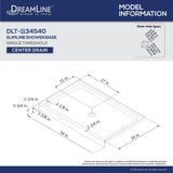 DreamLine DLT-1134540 SlimLine 34"D x 54"W x 2 3/4"H Center Drain Single Threshold Shower Base in White