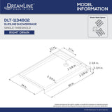 DreamLine DLT-1134602-88 SlimLine 34"D x 60"W x 2 3/4"H Right Drain Single Threshold Shower Base in Black