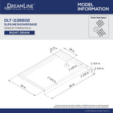 DreamLine DLT-1136602 SlimLine 36"D x 60"W x 2 3/4"H Right Drain Single Threshold Shower Base in White