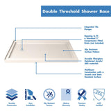 DreamLine DLT-1036601-22 SlimLine 36"D x 60"W x 2 3/4"H Left Drain Double Threshold Shower Base in Biscuit