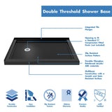 DreamLine DL-6719L-88-01 Flex 36"D x 48"W x 74 3/4"H Semi-Frameless Pivot Shower Enclosure in Chrome with Left Drain Black Base Kit