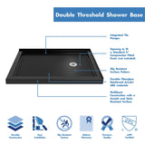DreamLine DL-6719R-88-01 Flex 36"D x 48"W x 74 3/4"H Semi-Frameless Pivot Shower Enclosure in Chrome with Right Drain Black Base Kit