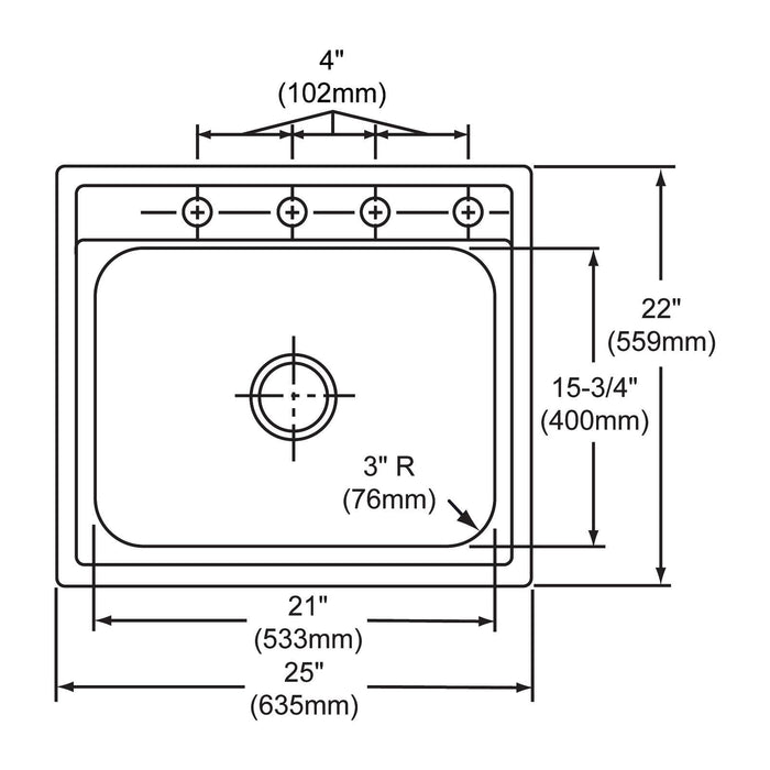 Elkay DPC12522101 Dayton Stainless Steel 25" x 22" x 10-1/4", Single Bowl Top Mount Kitchen Sink
