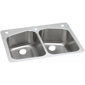 Elkay DPXSR233222R Dayton Stainless Steel 33" x 22" x 8", Equal Double Bowl Dual Mount Kitchen Sink