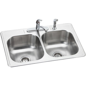 Elkay DSE233224DF Dayton Stainless Steel 33" x 22" x 8-1/16", 2-Bowl Top Mount Kitchen Sink and Faucet Kit