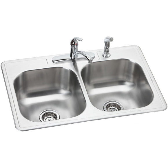 Elkay DSE233224DF Dayton Stainless Steel 33" x 22" x 8-1/16", 2-Bowl Top Mount Kitchen Sink and Faucet Kit