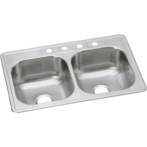 Elkay DSE233224 Dayton Stainless Steel 33" x 22" x 8-1/16", Double Bowl Top Mount Kitchen Sink