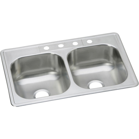 Elkay DSE233224 Dayton Stainless Steel 33" x 22" x 8-1/16", Double Bowl Top Mount Kitchen Sink