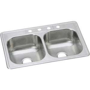 Elkay DSEW10233224 20 Gauge Double Bowl Top Mount Kitchen Sink Satin