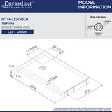 DreamLine DTP-1130601 TilePrime 30"D x 60"W x 3"H Single Threshold Shower Base, Left Drain