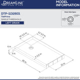 DreamLine DTP-1132601 TilePrime 32"D x 60"W x 3"H Single Threshold Shower Base, Left Drain