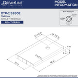DreamLine DTP-1132602 TilePrime 32"D x 60"W x 3"H Single Threshold Shower Base, Right Drain