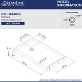 DreamLine DTP-1134601 TilePrime 34"D x 60"W x 3"H Single Threshold Shower Base, Left Drain