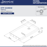 DreamLine DTP-1134602 TilePrime 34"D x 60"W x 3"H Single Threshold Shower Base, Right Drain
