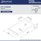 DreamLine DTP-1136602 TilePrime 36" D x 60" W x 3" H Single Threshold Shower Base, Right Drain