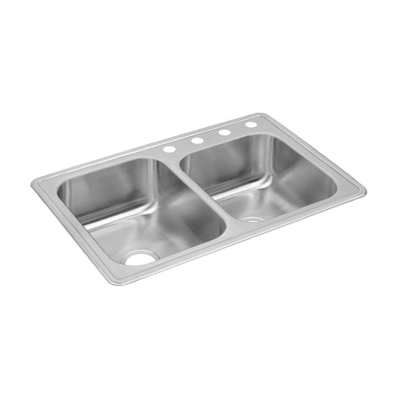 Elkay DXR250R3 Dayton Stainless Steel 33" x 22" x 8-3/16", Offset 2-Bowl Top Mount Kitchen Sink