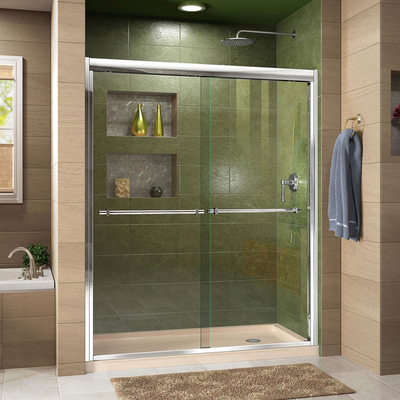 DreamLine DL-6950R-22-01 Duet 30"D x 60"W x 74 3/4"H Semi-Frameless Bypass Shower Door in Chrome and Right Drain Biscuit Base