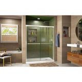 DreamLine DL-6952R-04CL Duet 34"D x 60"W x 74 3/4"H Semi-Frameless Bypass Shower Door in Brushed Nickel and Right Drain White Base