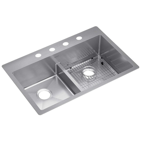 Elkay ECTSRA33229TBG4 18 Gauge Stainless Steel Double Bowl Dual Mount Kitchen Sink Kit