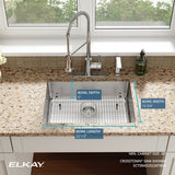 Elkay ECTSRAD25226TBG4 Crosstown 18 Gauge Stainless Steel 25" x 22" x 6", 4-Hole Single Bowl Dual Mount ADA Sink Kit