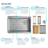 Elkay EFRU24169RTWC Crosstown Stainless Steel, 25.5" x 18.5" x 9" Single Bowl Undermount Workstation Sink Kit