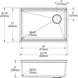 Elkay EFRU24169RTWC Crosstown Stainless Steel, 25.5" x 18.5" x 9" Single Bowl Undermount Workstation Sink Kit