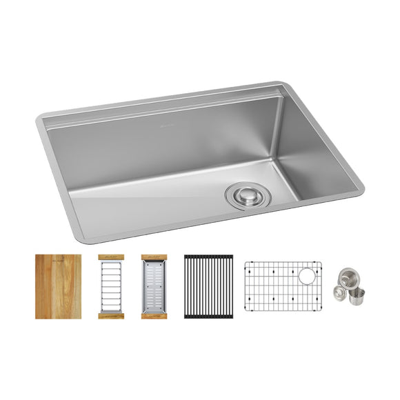 Elkay EFRU24169RTWC Crosstown Stainless Steel, 25.5" x 18.5" x 9" Single Bowl Undermount Workstation Sink Kit