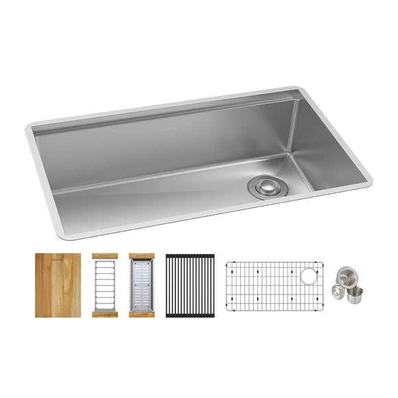 Elkay EFRU30169RTWC Crosstown 16 Gauge Stainless Steel 31-1/2" x 18-1/2" x 9", Single Bowl Undermount Workstation Sink Kit