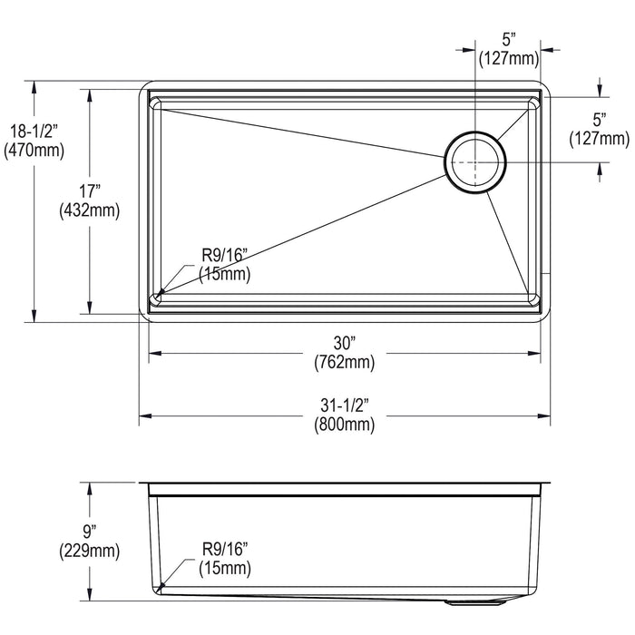Elkay EFRU30169RTWC Crosstown 16 Gauge Stainless Steel 31-1/2" x 18-1/2" x 9", Single Bowl Undermount Workstation Sink Kit