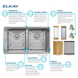 Elkay EFRUAQ31169TWC Crosstown 16 Gauge Stainless Steel, 31-1/2" x 18-1/2" x 9" Equal Double Bowl Sink Workstation Kit with Aqua Divide