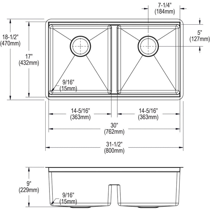 Elkay EFRUAQ31169TWC Crosstown 16 Gauge Stainless Steel, 31-1/2" x 18-1/2" x 9" Equal Double Bowl Sink Workstation Kit with Aqua Divide