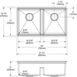 Elkay EFRUAQ31169TWC Crosstown 16 Gauge Stainless Steel, 31-1/2" x 18-1/2" x 9" Equal Double Bowl Sink Workstation Kit with Aqua Divide