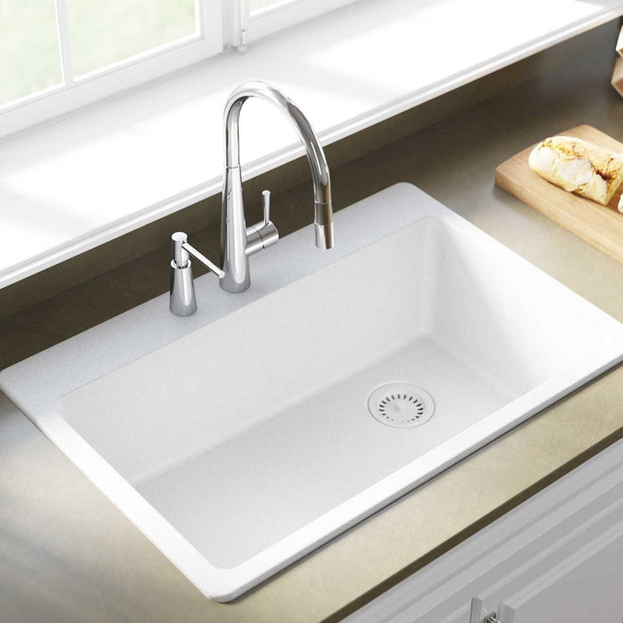 Elkay ELG13322WH0 Quartz Classic 33" x 22" x 9-1/2", Single Bowl Top Mount Kitchen Sink, White
