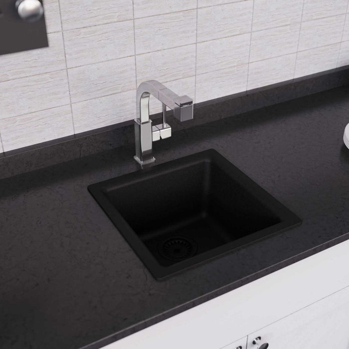 Elkay ELG1616BK0 Quartz Classic 15-3/4" x 15-3/4" x 7-11/16" Dual Mount Bar Sink, Black