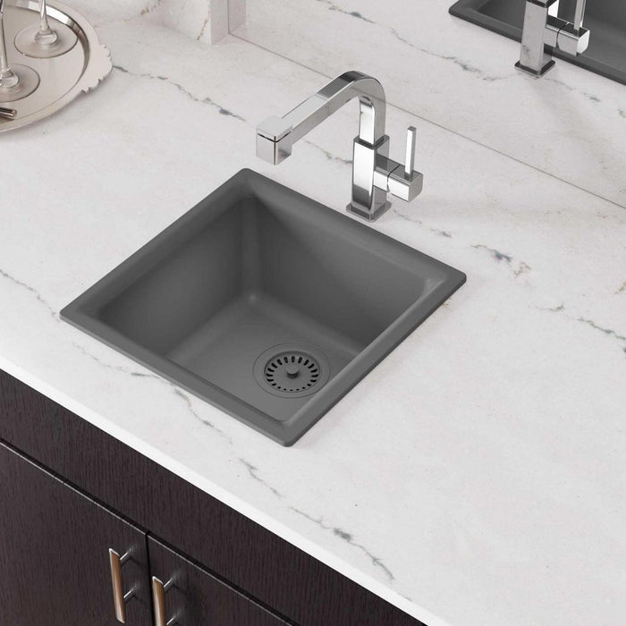 Elkay ELG1616GS0 Quartz Classic 15-3/4" x 15-3/4" x 7-11/16" Dual Mount Bar Sink, Greystone