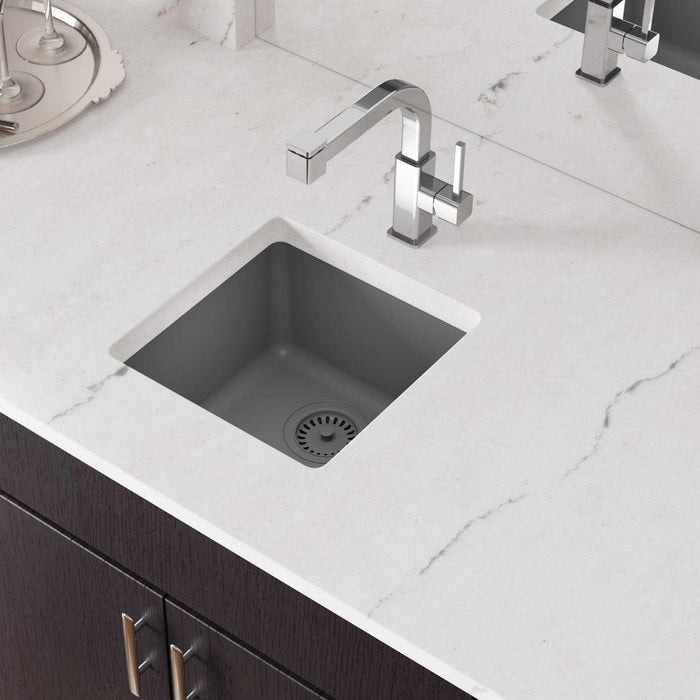 Elkay ELG1616GS0 Quartz Classic 15-3/4" x 15-3/4" x 7-11/16" Dual Mount Bar Sink, Greystone