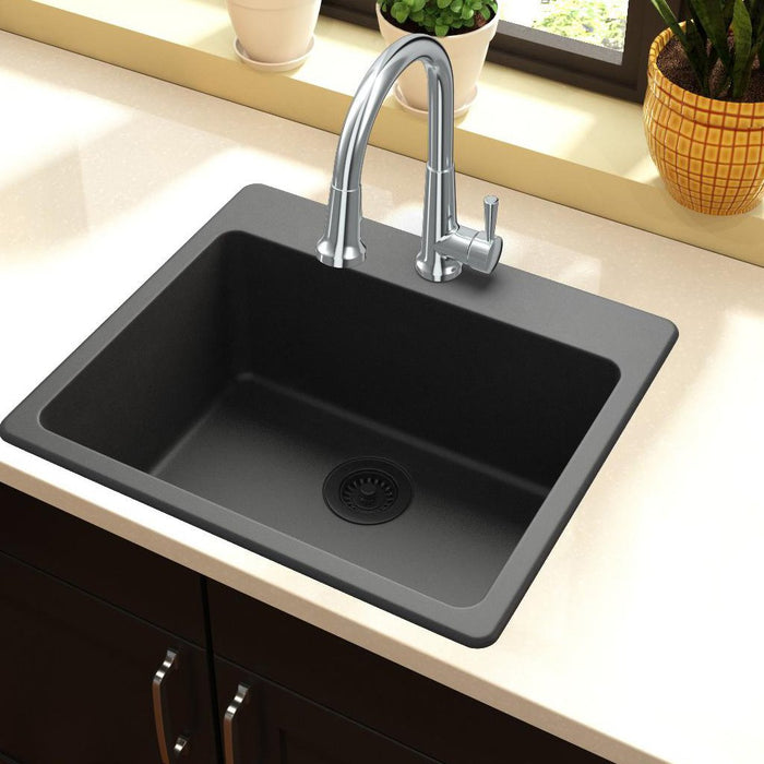 Elkay ELG2522BK0 Quartz Classic 25" x 22" x 9-1/2", Single Bowl Top Mount Kitchen Sink, Black