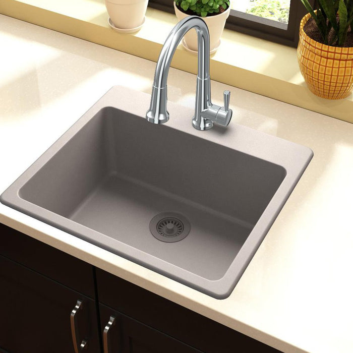 Elkay ELG2522GR0 Quartz Classic 25" x 22" x 9-1/2", Single Bowl Top Mount Kitchen Sink, Greige